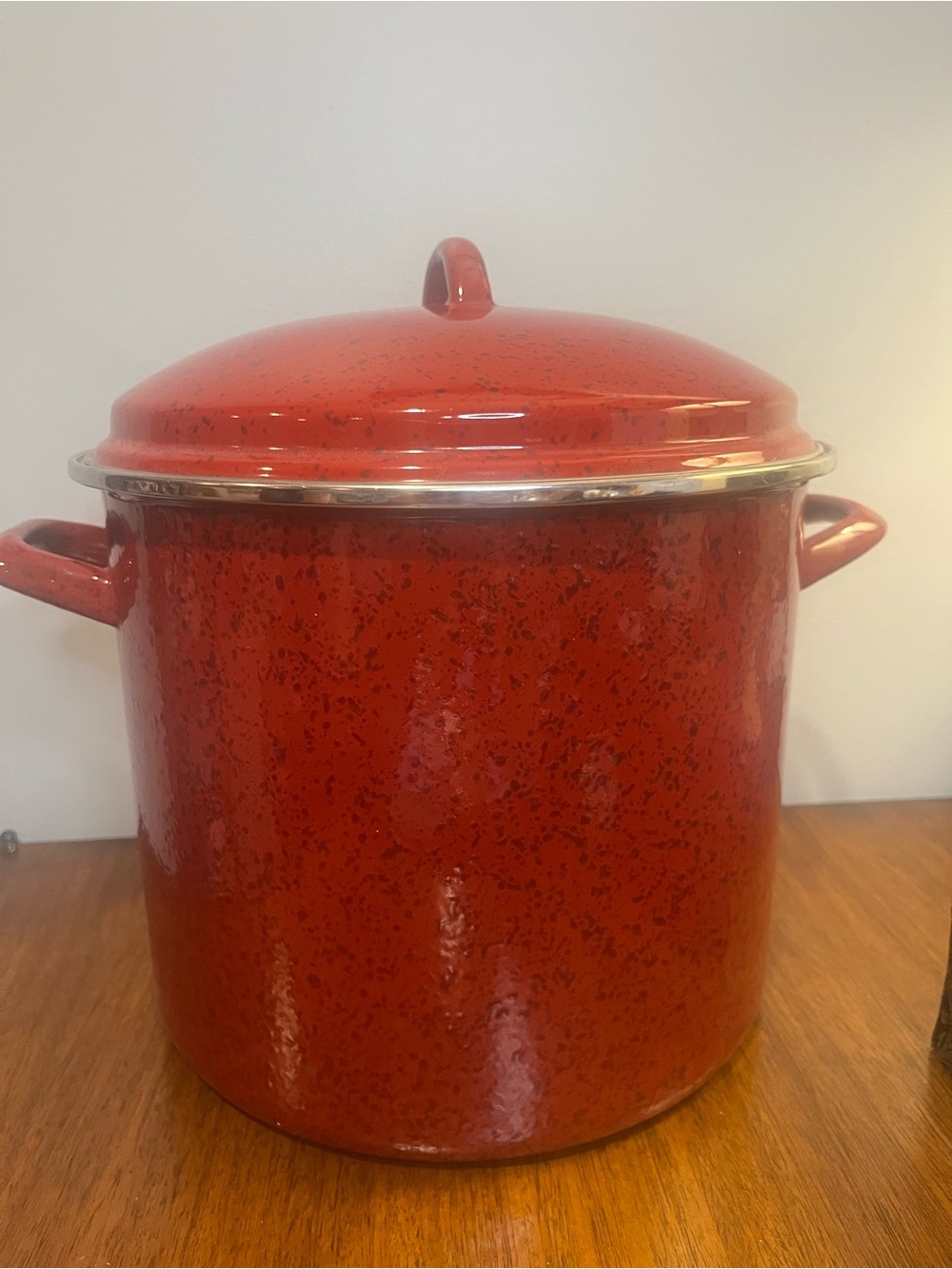 Paula Deen Signature 12 Qt Red Speckled Enamel on Steel Stockpot with Lid